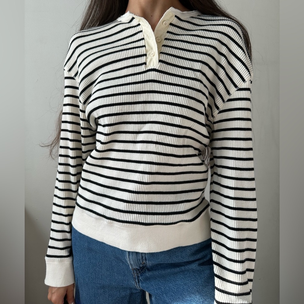 Tillidie Till I Die Striped Long Sleeve Henley Top White/Black Wconcept - Picture 1 of 7